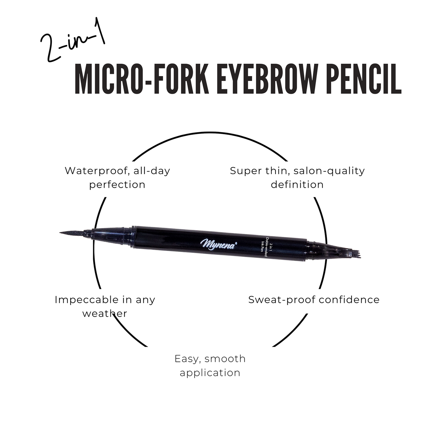 2-in-1 Waterproof Micro-Fork Eyebrow Pencil and Eyeliner Pen - Black