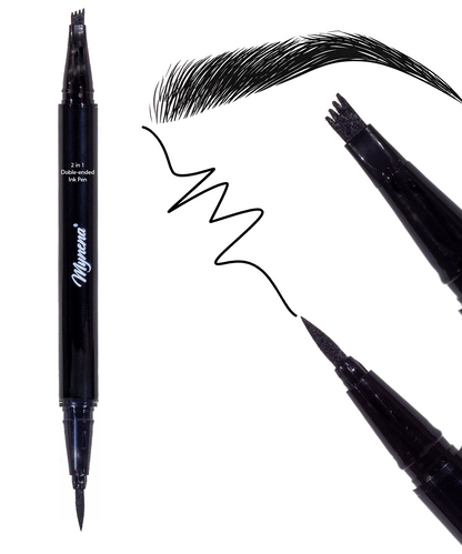 2-in-1 Waterproof Micro-Fork Eyebrow Pencil and Eyeliner Pen - Black
