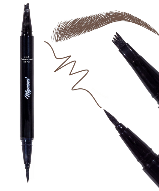 2-in-1 Waterproof Micro-Fork Eyebrow Pencil and Eyeliner Pen - Soft Brown