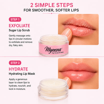 Sugar Lip Scrub & Hydrating Lip Balm Mask Duo for Dry Lips | 2-Step Lip Care Set | Vanilla