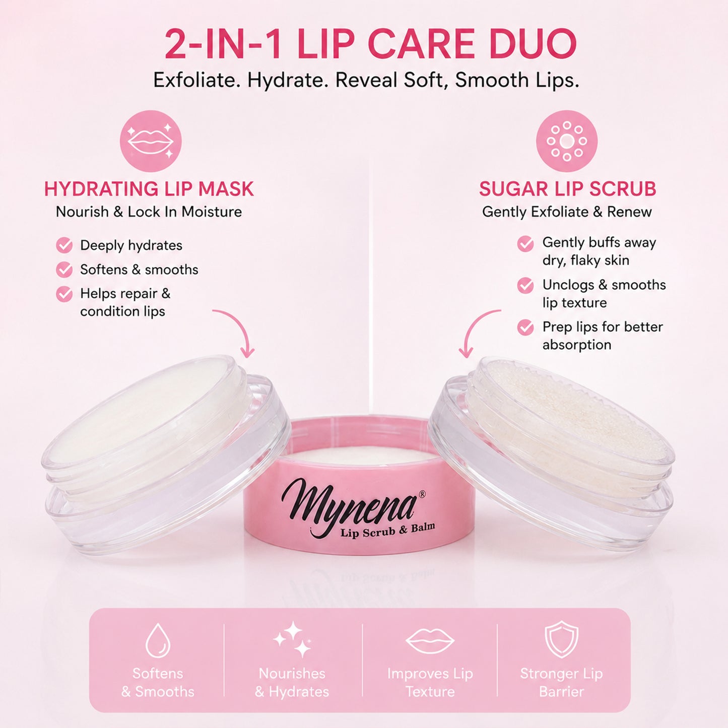Sugar Lip Scrub & Hydrating Lip Balm Mask Duo for Dry Lips | 2-Step Lip Care Set | Vanilla