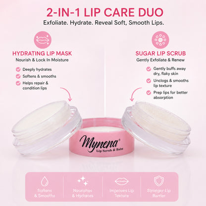 Sugar Lip Scrub & Hydrating Lip Balm Mask Duo for Dry Lips | 2-Step Lip Care Set | Vanilla