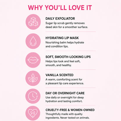 Sugar Lip Scrub & Hydrating Lip Balm Mask Duo for Dry Lips | 2-Step Lip Care Set | Vanilla