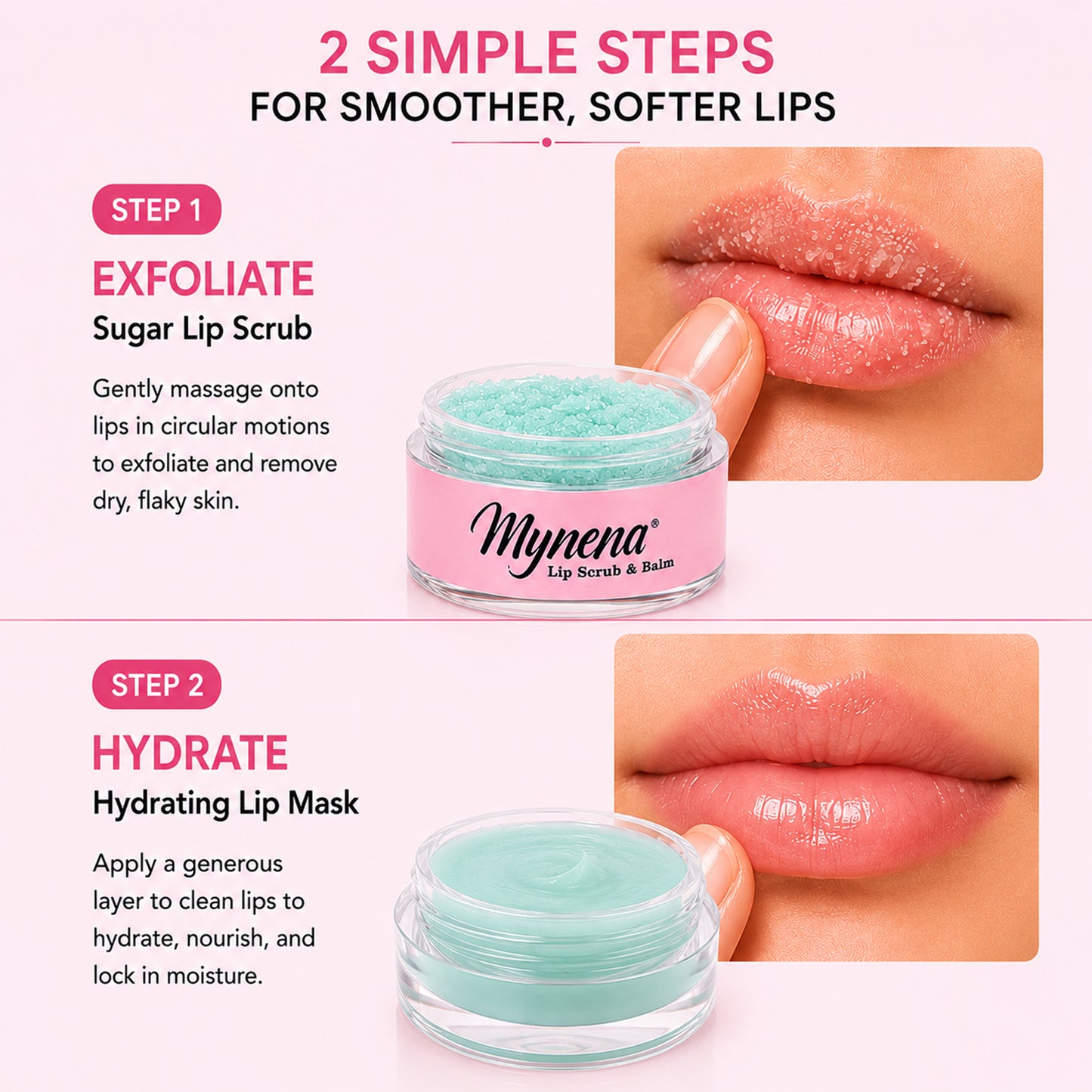 Sugar Lip Scrub & Hydrating Lip Balm Mask Duo for Dry Lips | 2-Step Lip Care Set | Mint
