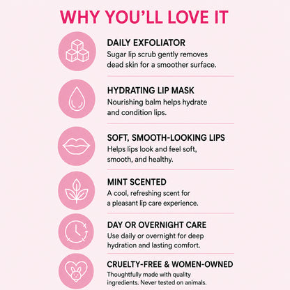 Sugar Lip Scrub & Hydrating Lip Balm Mask Duo for Dry Lips | 2-Step Lip Care Set | Mint
