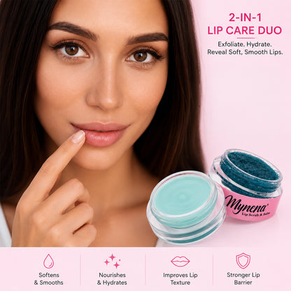 Sugar Lip Scrub & Hydrating Lip Balm Mask Duo for Dry Lips | 2-Step Lip Care Set | Mint