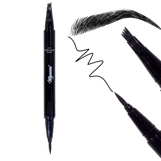 2-in-1 Waterproof Micro-Fork Eyebrow Pencil and Eyeliner Pen - Black