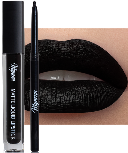 Matte Liquid Lipstick & Liner Set - Black