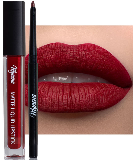 Matte Liquid Lipstick & Liner Set - Red