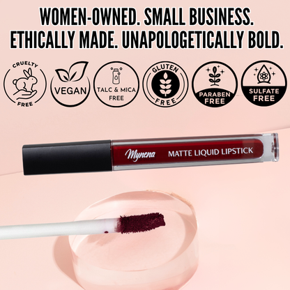 No-Transfer Matte Liquid Lipstick - Burgundy Red | Emma