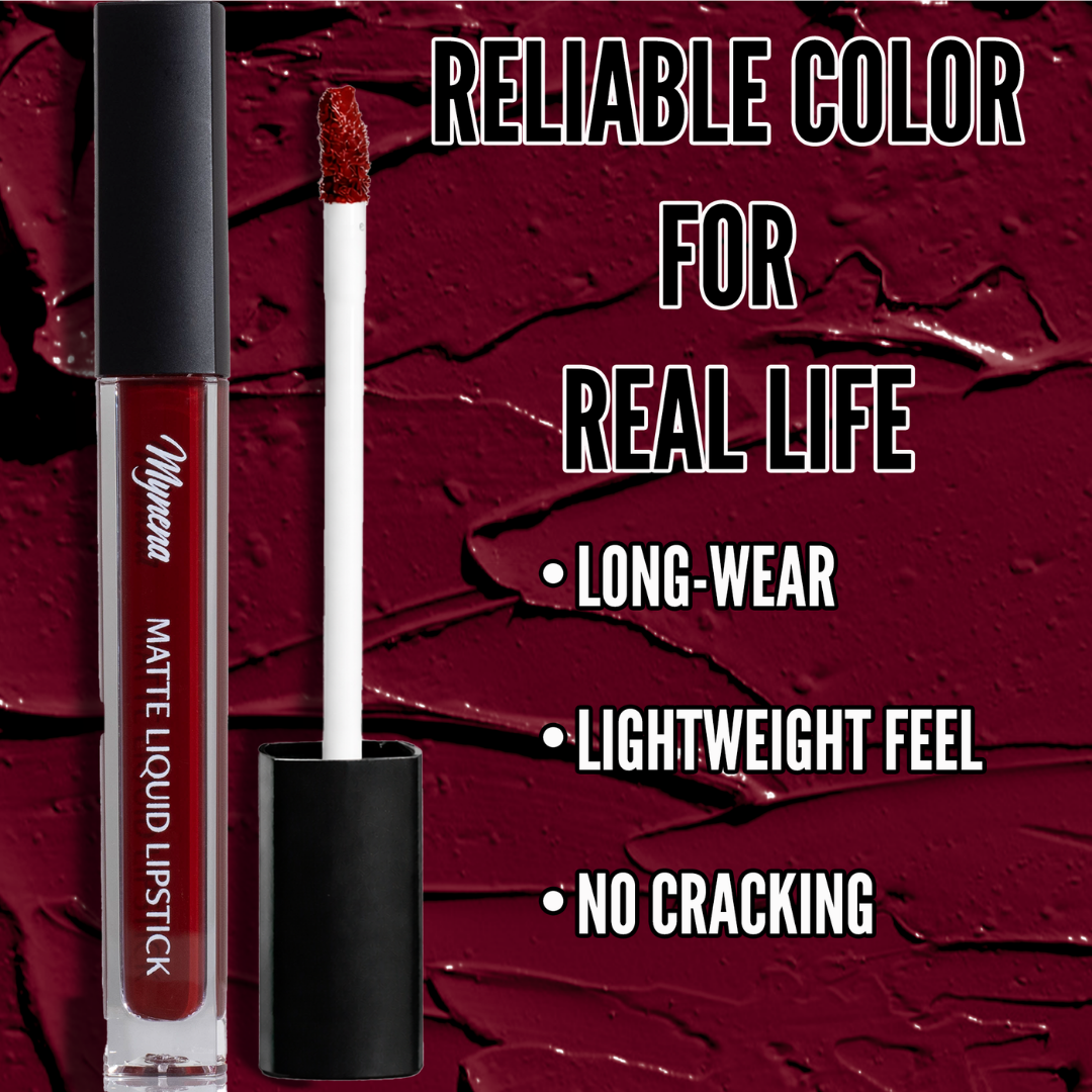 No-Transfer Matte Liquid Lipstick - Burgundy Red | Emma