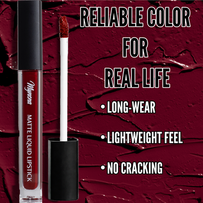 No-Transfer Matte Liquid Lipstick - Burgundy Red | Emma