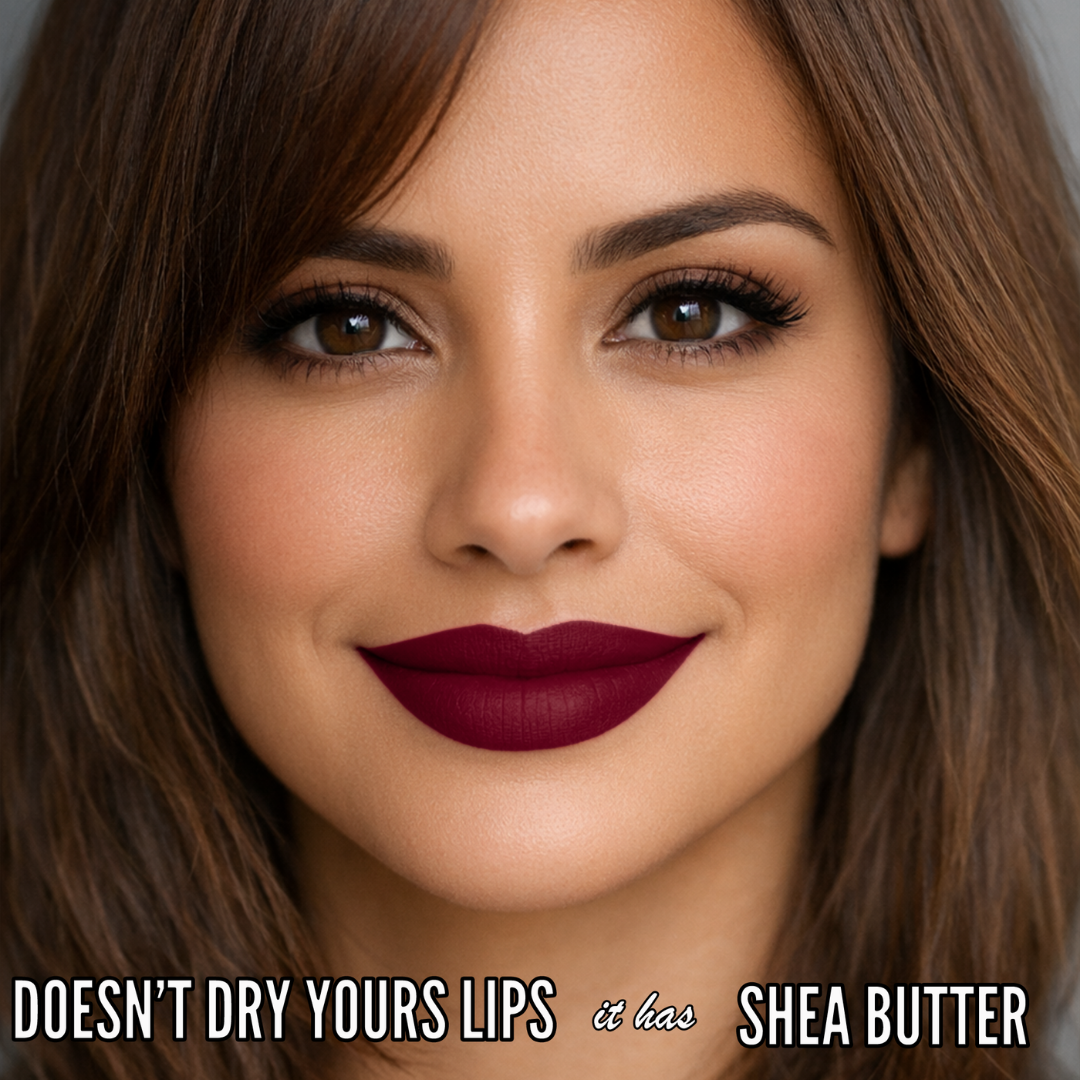 No-Transfer Matte Liquid Lipstick - Burgundy Red | Emma