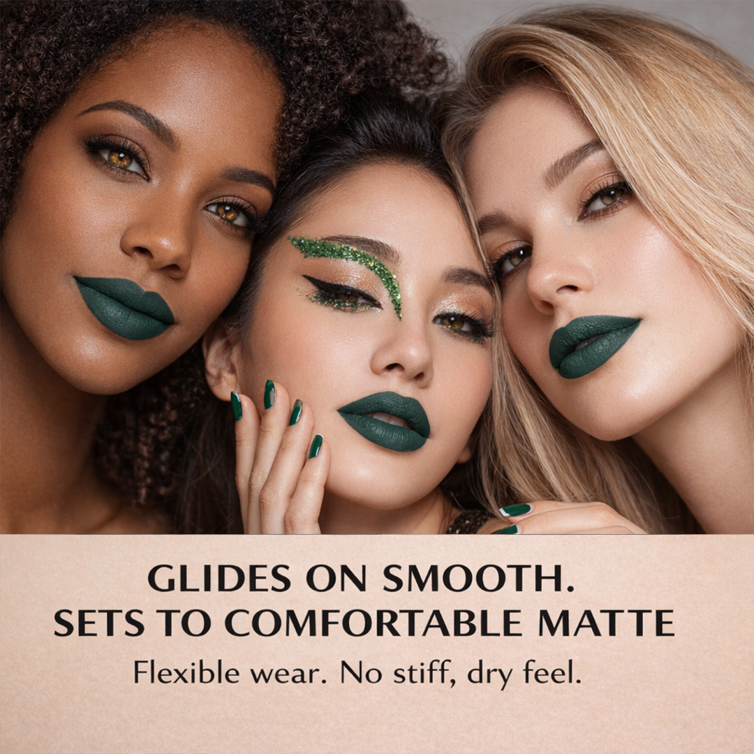 No-Transfer Matte Liquid Lipstick - Deep Forest Green | Jocelyn
