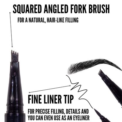 2-in-1 Waterproof Micro-Fork Eyebrow Pencil and Eyeliner Pen - Black
